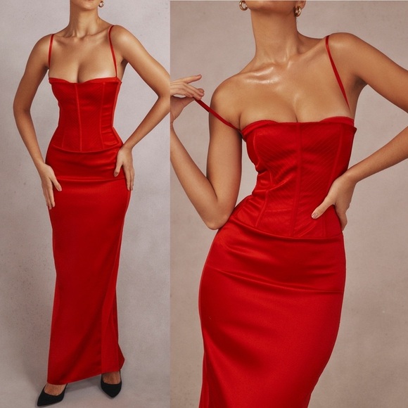 House of CB 'Shani' Red Satin Corset Maxi Dress NWOT size XL - Picture 1 of 17